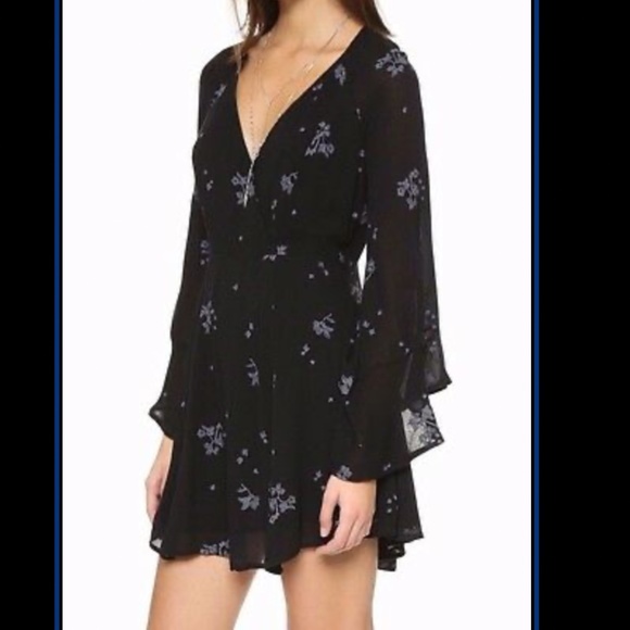 Free People Black/Lilac Jasmine Embroidery Kimono Fit/Flare Dress - Picture 2 of 7